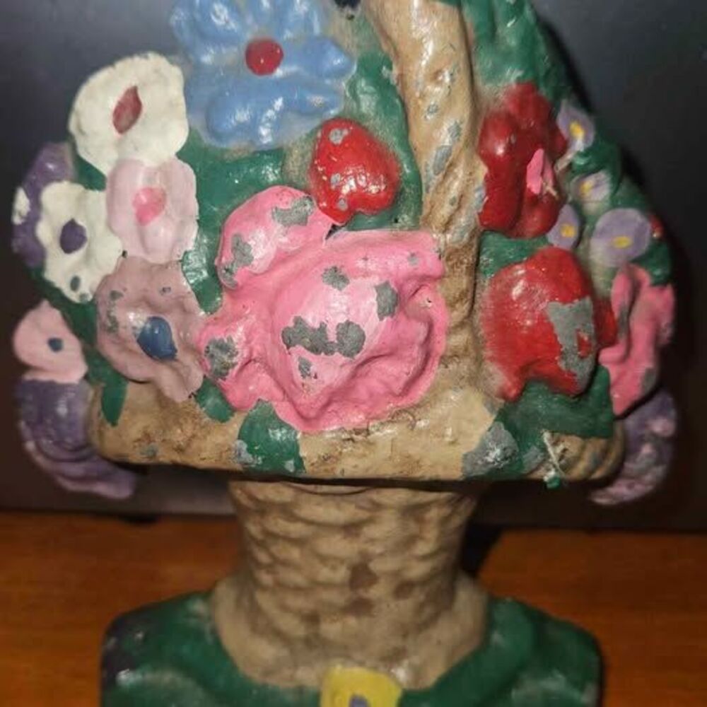 Antique Hubly Painted Cast Iron Floral Doorstop